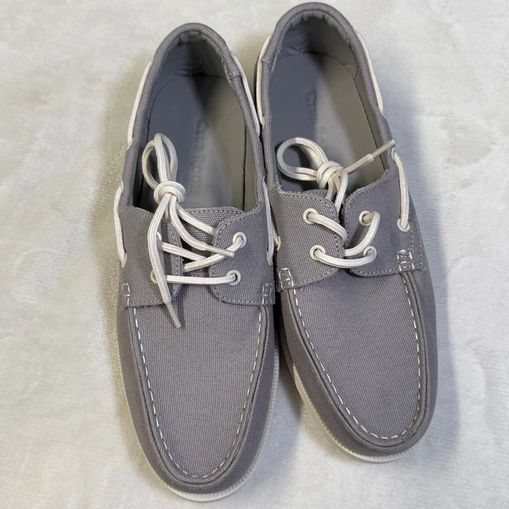 Club Room Men's Elliot Lace-Up Cotton Canvas Boat Shoes- Size 7